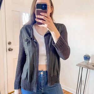 Brochu Walker Linen Leather Cardigan Sweater M